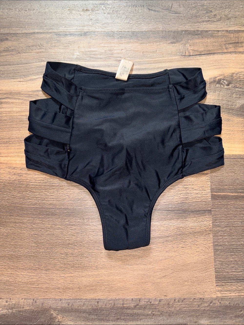 COCOSHIP Black High-Waist Strappy Bikini Bottoms